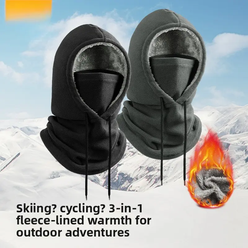 Unisex Fleece-Lined Thermal Ski Balaclava - Windproof All-in-1 Hooded Head Cover with Face Mask, Neck Warmer for Skiing, Cycling - Affordable Fashion Accessory Hat [006]