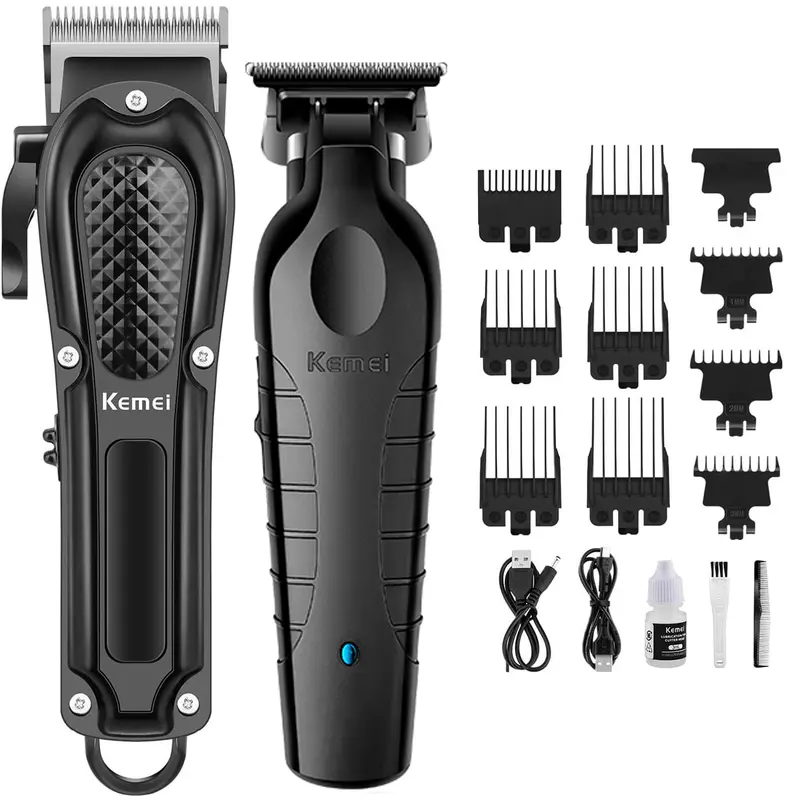 KEMEI Professional Cordless Hair Clipper Set - Adjustable, Portable, Rechargeable Barber Equipment with Batteries, Blade-Type, Automatic, Home Haircut Accessory, Men's Gift, Beard Hair Trimmers & Clippers