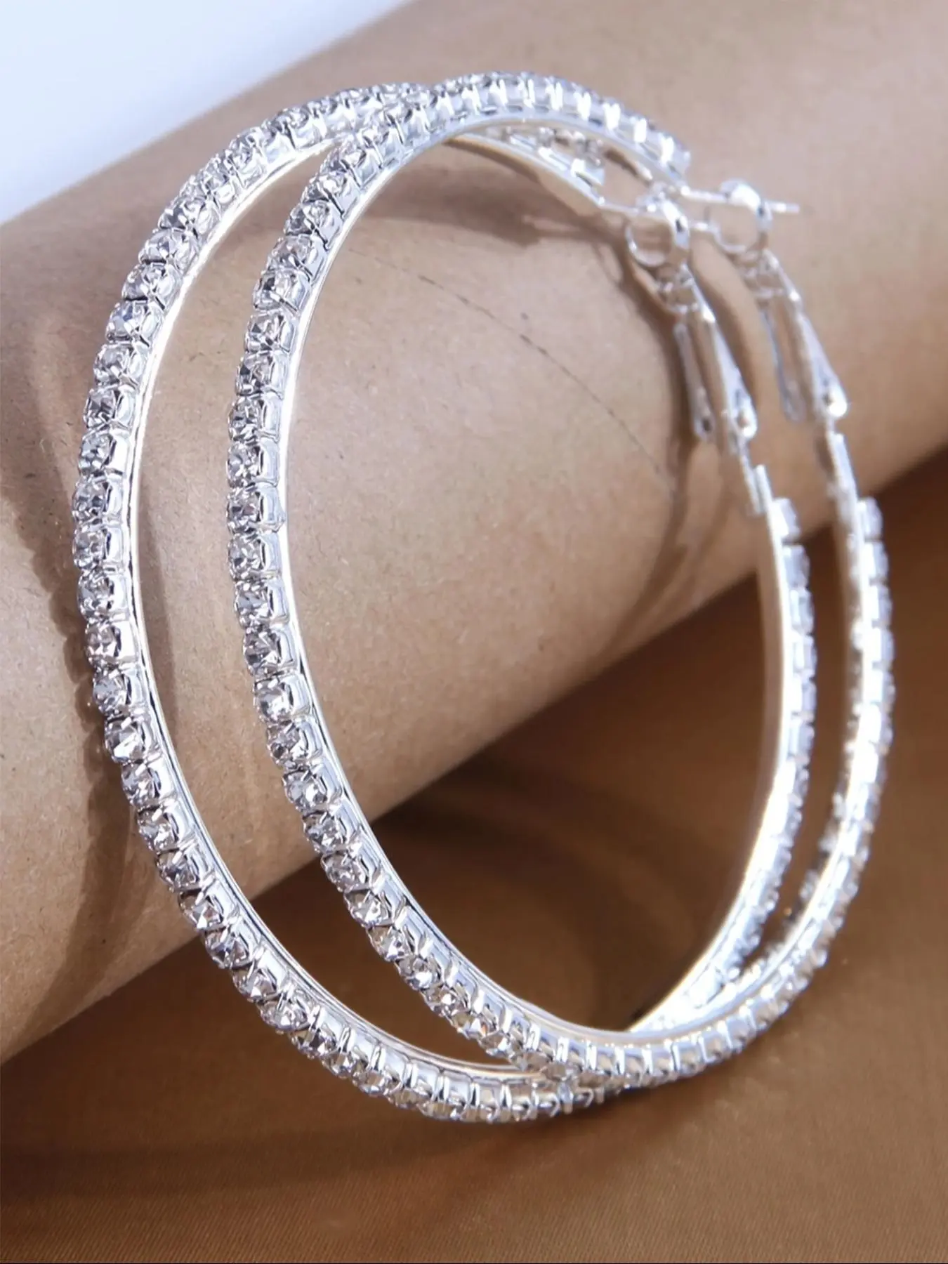 Women's Elegant Rhinestone Decor Hoop Earrings, 1 Pair Fashion Glittering Hoop Earrings for Party, Daily Decor, Trendy All-match Luxury Jewelry High Quality Earrings As Birthday Gift for Women & Girls