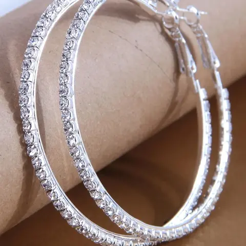 Women's Elegant Rhinestone Decor Hoop Earrings, 1 Pair Fashion Glittering Hoop Earrings for Party, Daily Decor, Trendy All-match Luxury Jewelry High Quality Earrings As Birthday Gift for Women & Girls