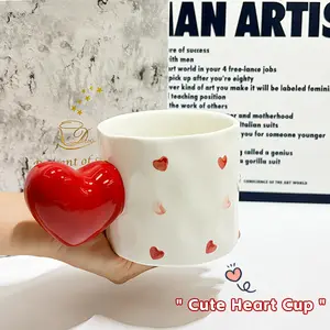 Romantic 3D Heart Handle Ceramic Mug Valentine's Day Gift Water Coffee Cup Breakfast Milk Mug Party Favors Lightweight Set Drinkware