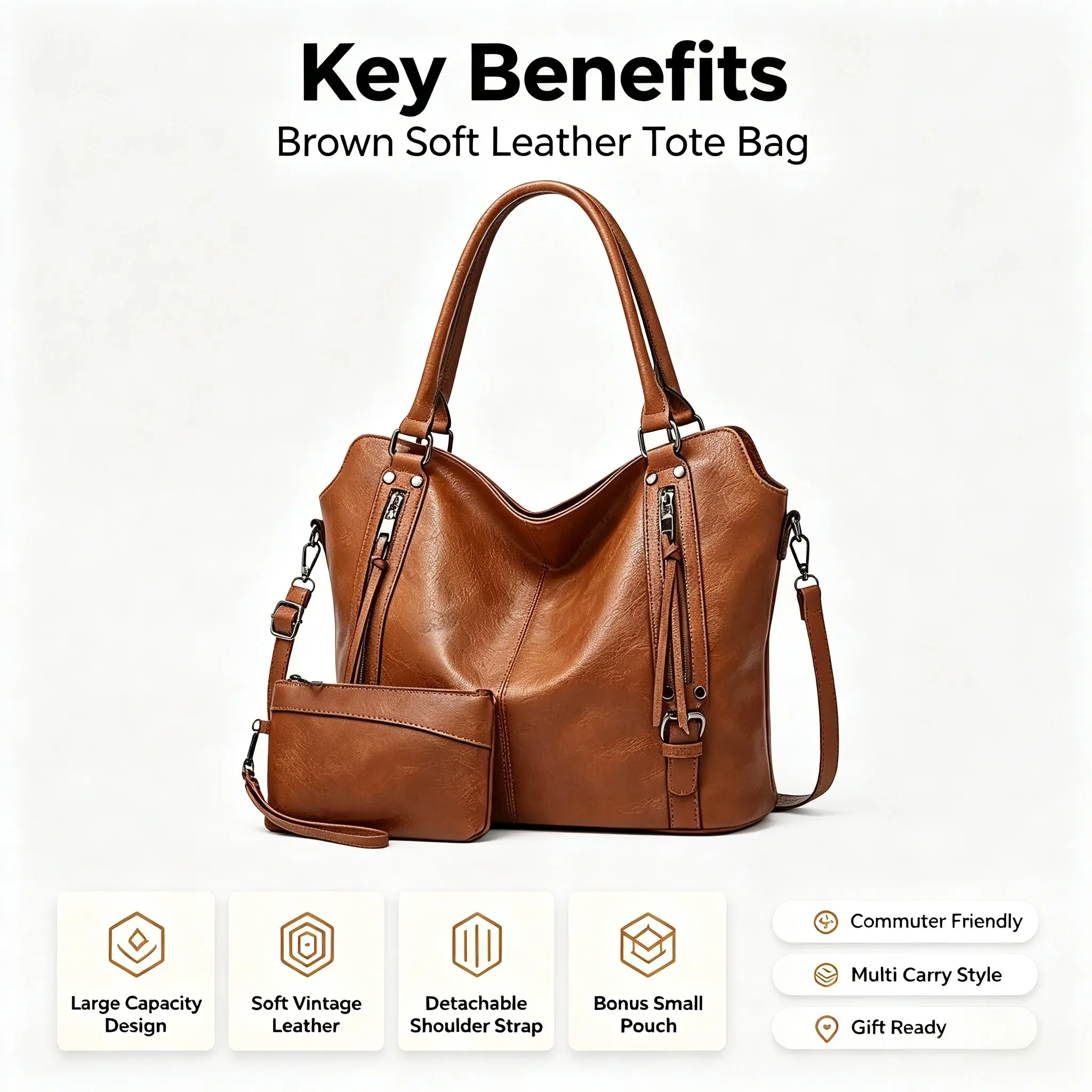 Women's Plain PU Leather Hobo Shoulder Tote - Trendy Versatile, Waterproof, High-Capacity Bag with Adjustable Strap and Zipper for Casual Daily Use, Trendy Versatile Bag