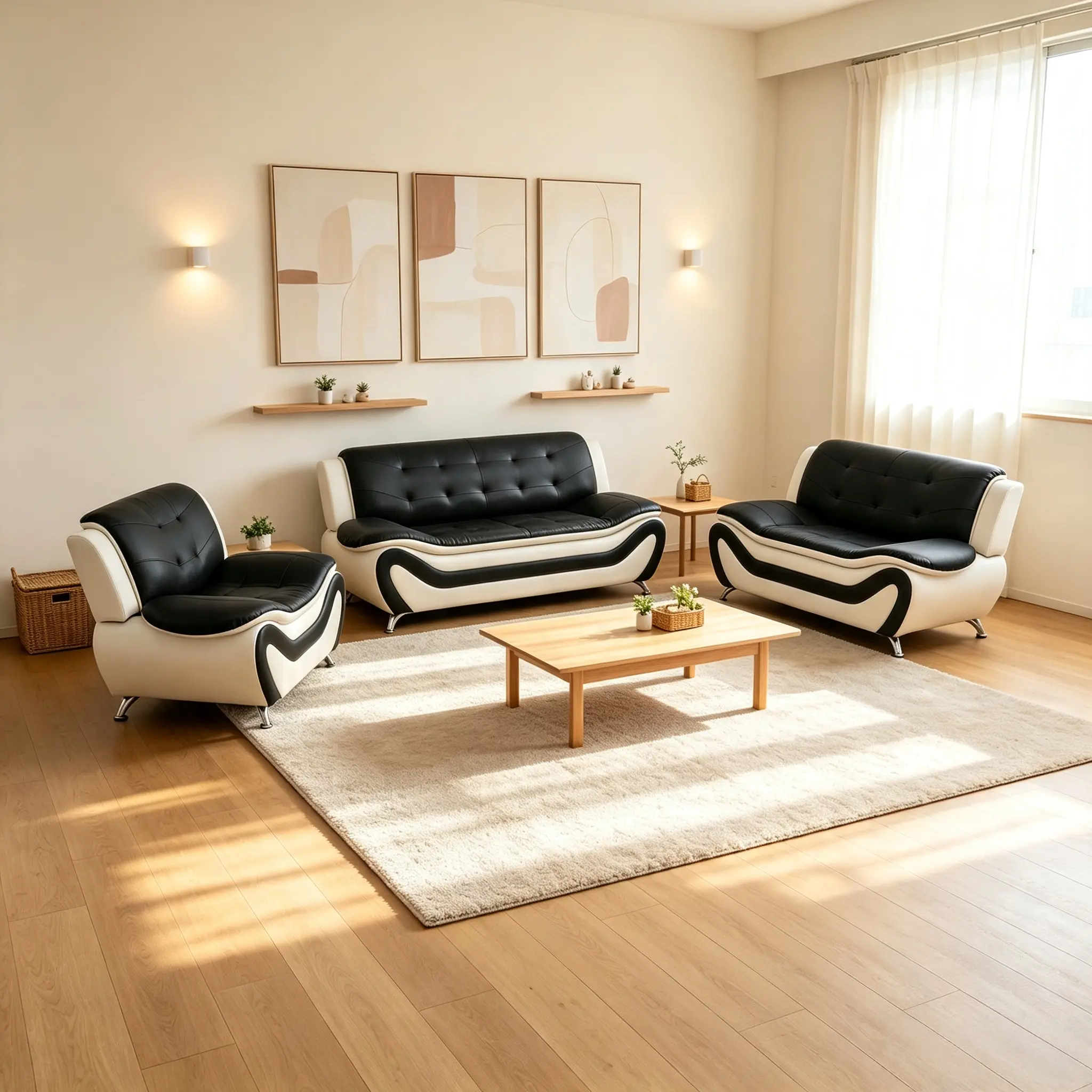 Living Room Furniture Set for Living Room, Faux Leather Couch Sets, Modern Couch for Apartment, Home, Office