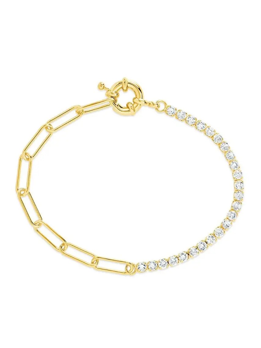 Sterling Silver CZ & Paperclip Chain Bracelet