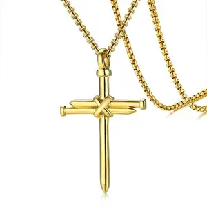 2025 Fashion Cross Pendant Necklace Plated Stainless Steel Simple Big Cross Pendant Necklaces Large Dainty Christian Cross Necklace for Men woman