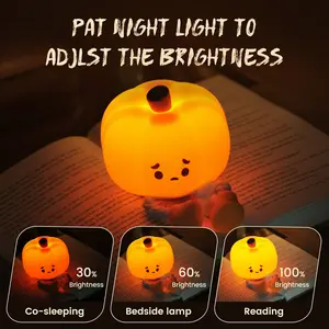 5pcs Pumpkin Night Light, Cute LED Lamp, Silicone Rechargeable Bedside Touch Lamp, Funny Office Desk