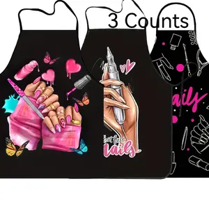 Nails Pattern Nail Art Apron Set,3 Counts Polyester Apron for Women,Summer Kitchen Apron for Cooking,Summer Ready,Christmas Gift, Cool Apron,Nails Design Tool,Mother's Day Gift, Kitchen Essential