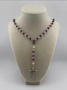 Amethyst Handmade Rosary with Genuine Purple Beads Durable Lead-Free Metal Accents for Long Lasting Quality Compact Portable Size Perfect for Prayer on-the-Go