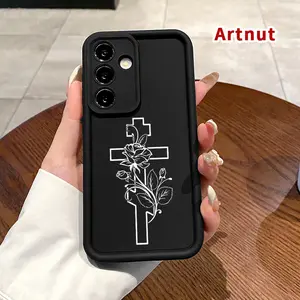Holy Cross Pattern TPU Phone Case Compatible with Samsung Galaxy S23 Ultra S24 Plus S25 S22+ Shockproof Drop Protection Rugged Durable Silicone Cover Cellphone Protective Casing