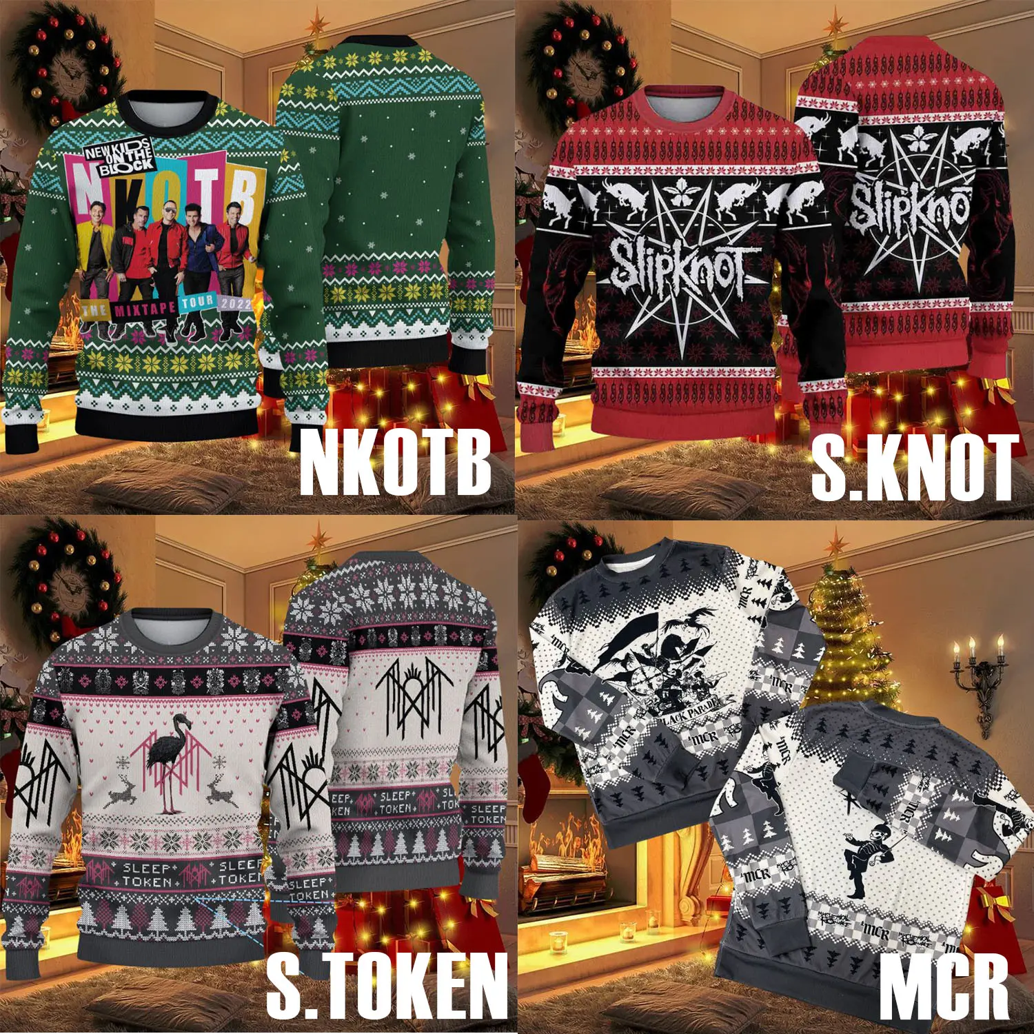 Rock Band Christmas Ugly Sweater, Rock Music Lover Christmas Knitted Ugly Sweater Hoodie