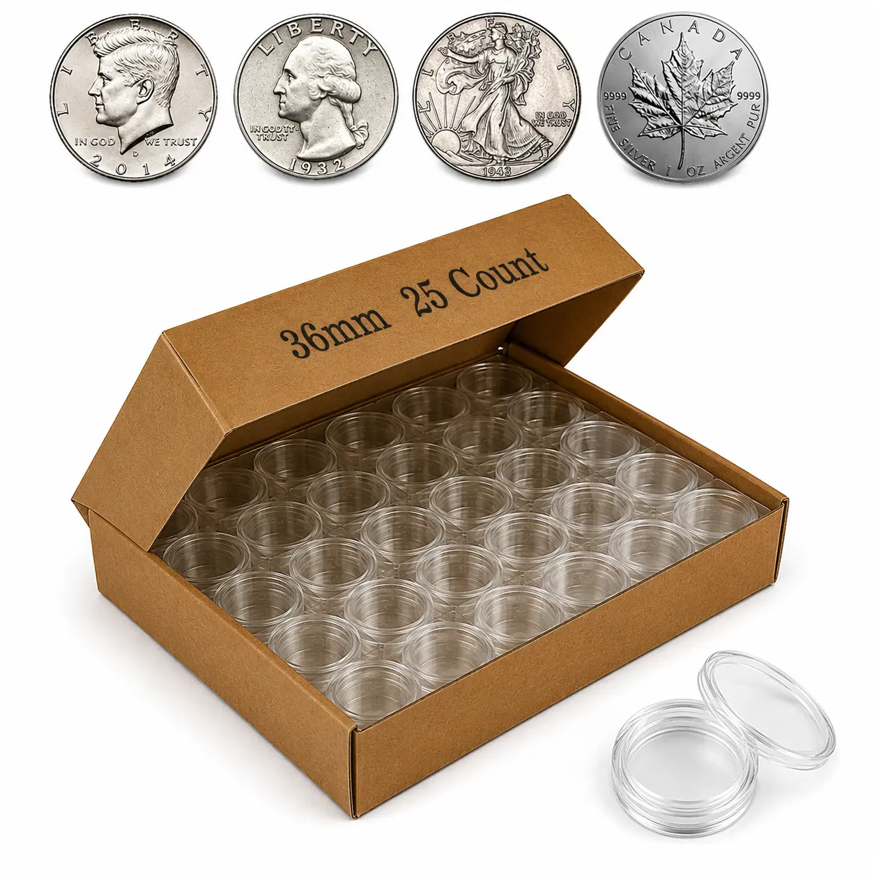 Coin Capsules Holders 25 Direct-Fit Airtight H38 Clear Storage Cases for Silver Dollar Collectible Coins Protective Coin Organizer