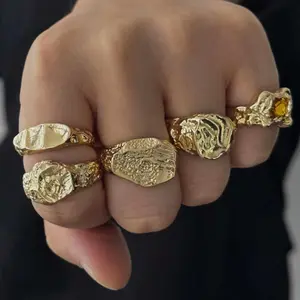 5pcs Liquid Metal Ring Set for Men – Adjustable Punk Minimalist Style