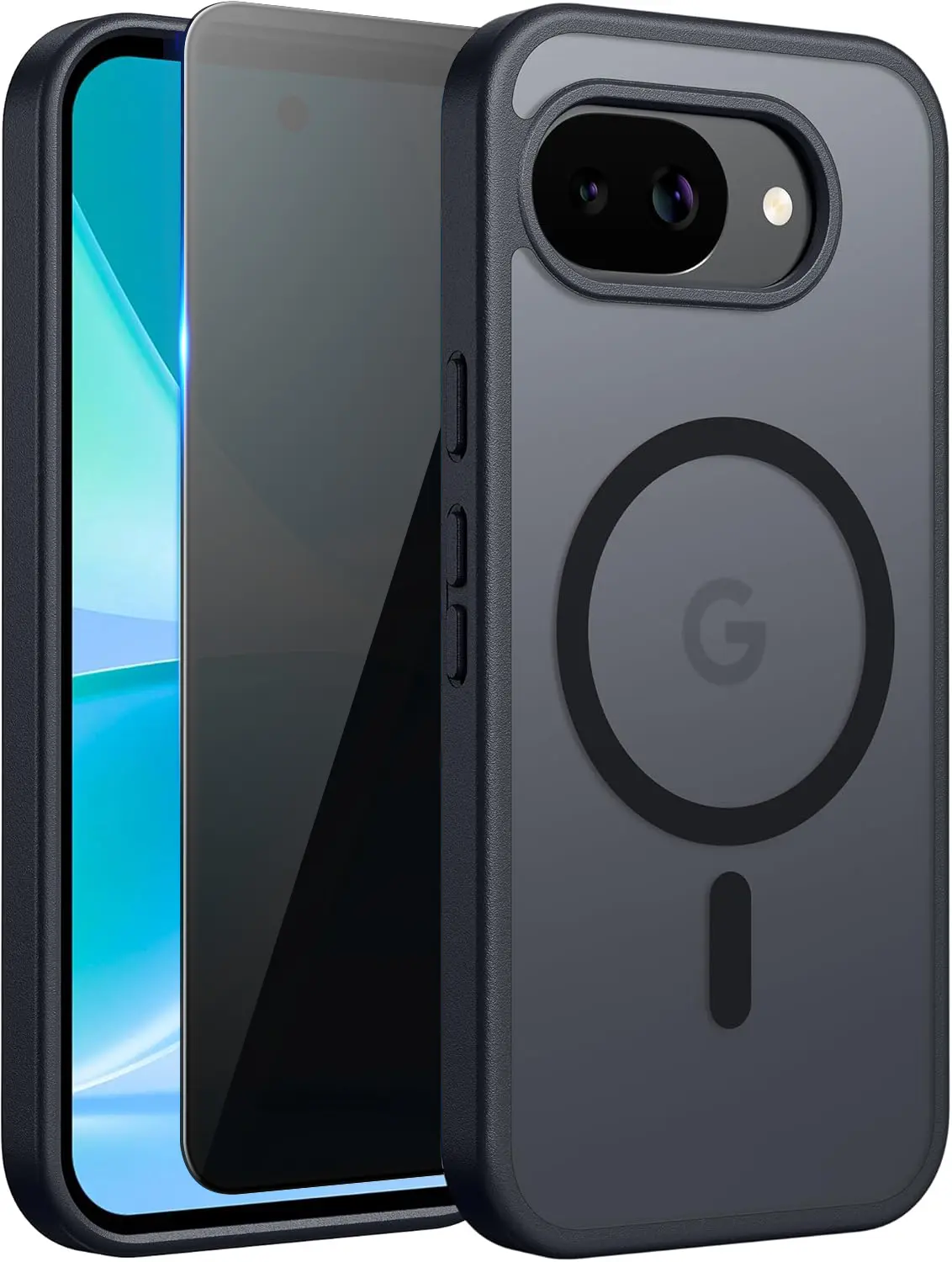 for Google Pixel 10A Case with Privacy Tempered Glass Screen Protector，for Google Pixel 10A Phone Case Compatible with MagSafe，Magnetic Translucent Matte Military Grade Drop Proof Protection Cell Phone Cover - Black