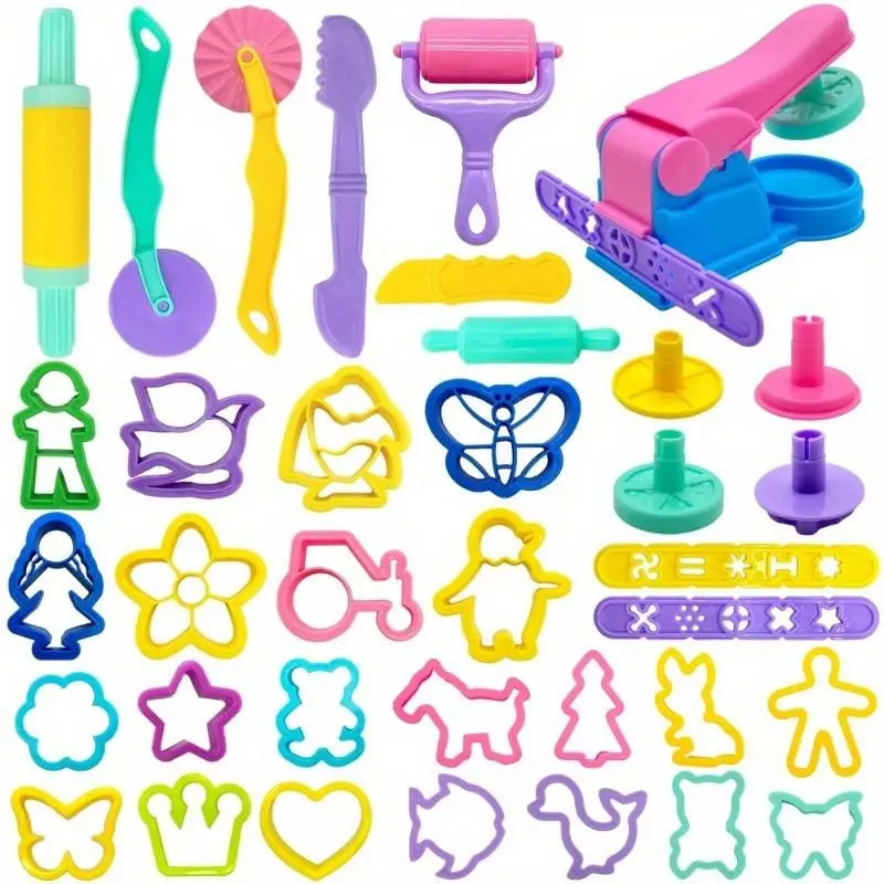 22pcs Small Plastic DIY Handmade Youngsters' Color Clay Craft Tool Set with Animal Cutter and Mold Accessories, Random Colors, DIY Craft Supplies