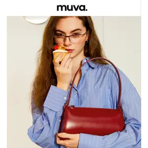 Baguette Shoulder Bag, MUVA, For Women, Red, Made Of Split Cowhide Leather, Classic French Style, Underarm Clutch Wallet, Trendy And Luxurious