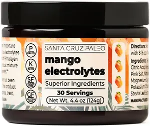 HOT 2025 !! Santa Cruz Paleo Electrolyte Powder, Mango Flavor, Sugar Free Hydration Drink Mix with Himalayan Pink Salt, Sea Salt, Magnesium Glycinate, Potassium Chloride, Sweetened with Stevia, 30 Servings