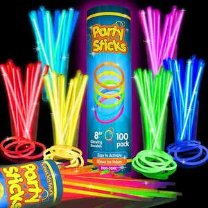 Trending 100pk Glow Sticks | 8 Inch LED Light Up Sticks for Dance Party | Glow Necklaces & Bracelets with Connectors | Neon Glow Decorations graduation favors