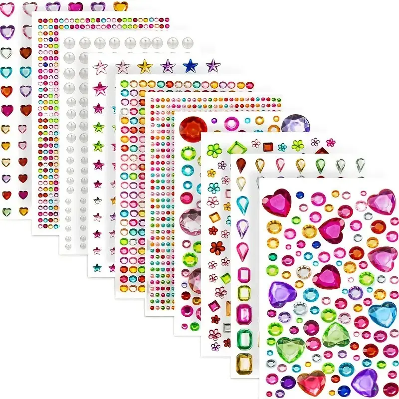 10 Pieces Shimmering Multicolor Gemstone, Crystal Diamond, Glitter Stickers, Decorative Stickers, Adhesive Decals, Self Adhesive Irregular Shapes Perfect for Metal and Ceramic Surfaces Create Stunning Decorations for Crafts and DIY Projects