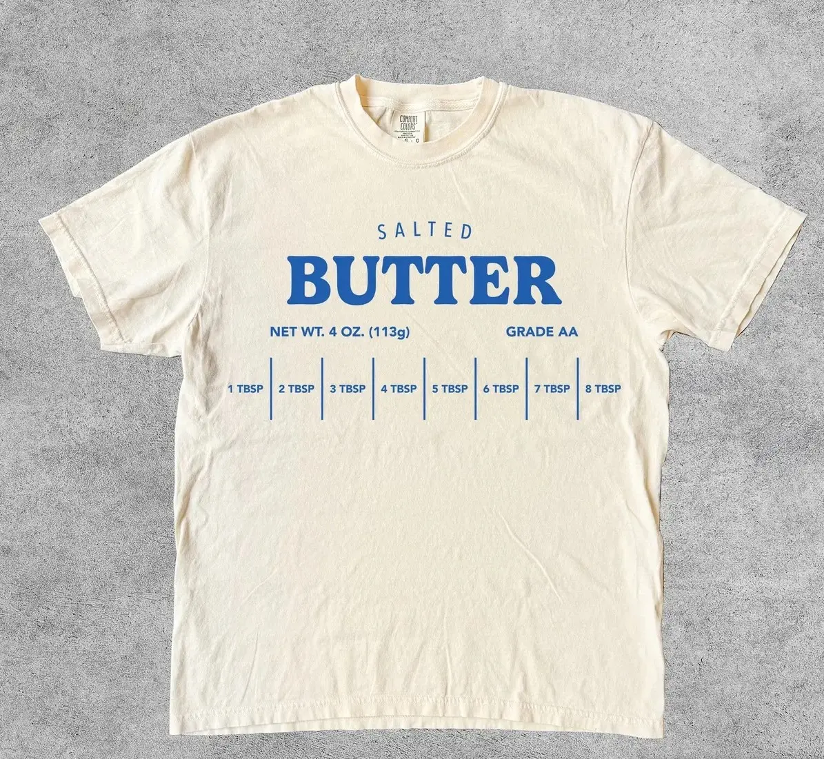 Women's Salted Butter Graphic Short-Sleeve T-Shirt, Vintage Comfort Colors High-Quality Inks Printed Top, Round Neck Cotton Fashion Tee, Machine Washable Casual Everyday Wear