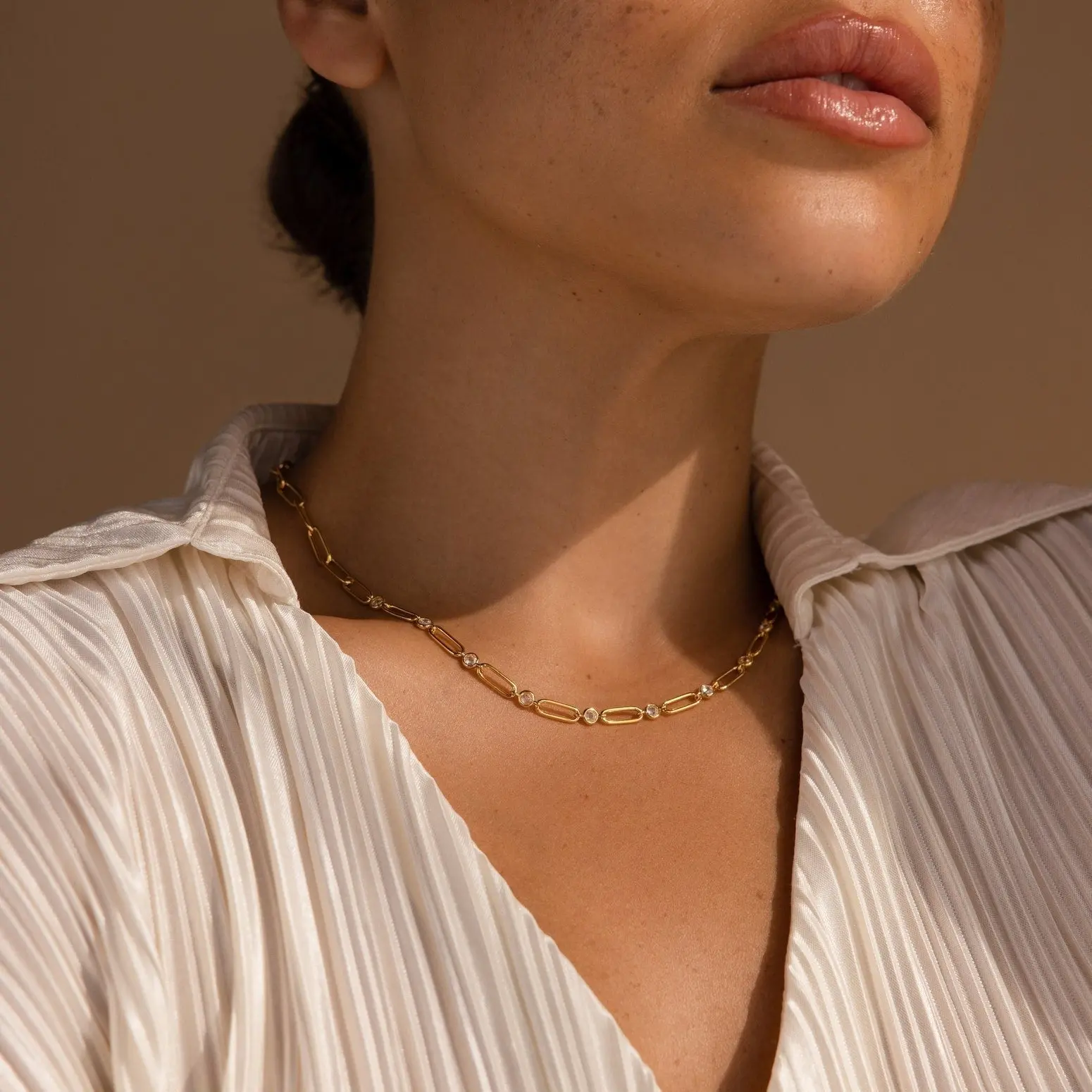 Diamond Paperclip Necklace by Caitlyn Minimalist - Statement Diamond Link Chain Necklace - Everyday Layering Necklace - Gold Jewelry - Anniversary Gift
