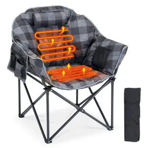 【SummerWins】[Battery Not Included] Lilypelle XL Heated Camping Chair, Oversized Portable Folding Chair with 3 Heat Levels, Outdoor Heated Chair for Camping, Patio & Backyard