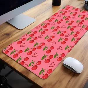 Heart & Cherry Pattern Mouse Pad, 1 Count Non-slip Rubber Base Stitched Edge Desk Pad, Large Gaming Mouse Pad, Office Desk Accessories