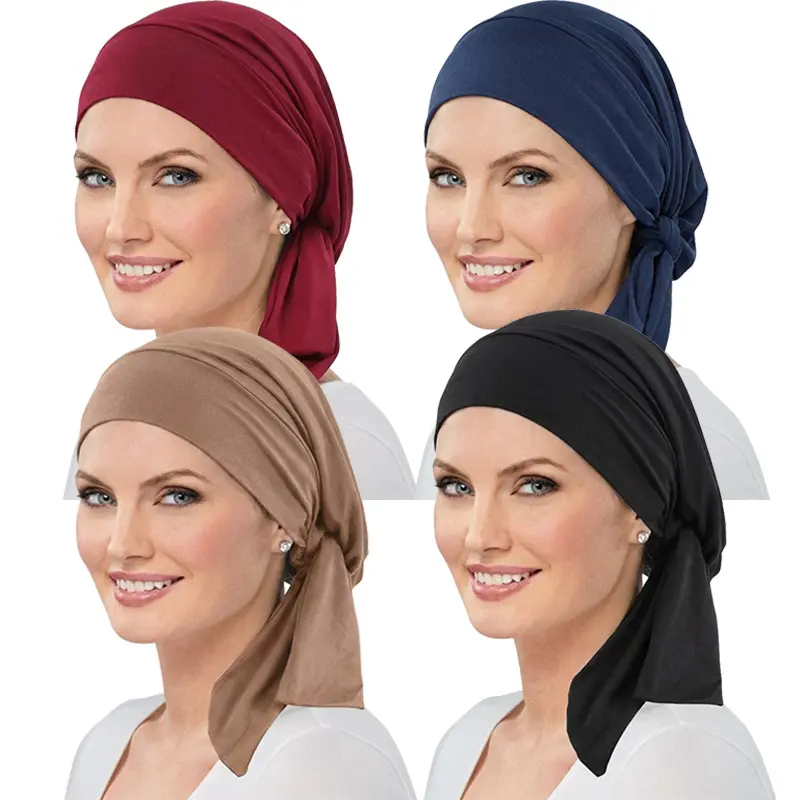 4pcs/set Elastic Band Headscarf Caps, Polyester Muslim Hijab Bonnet, Hair Protection Turban Hat for Women, Hijab Scarf