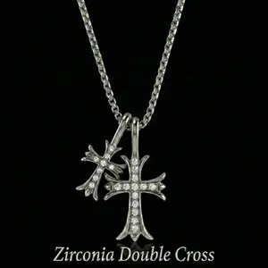 AuraNova Double Cross Pendant Cross Necklace - 23.6 in Stainless Steel Chain, Cubic Zirconia, Unisex Christian Decorative Crucifix Chain Jewelry Double-End Necklace Gift for Occasions, Crucifix Necklaces