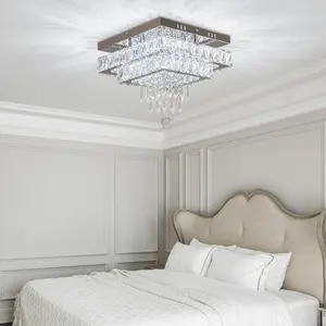 Double-Layer Square 12.9" Crystal LED Ceiling Light Chandelier Dimmable Flush Mount Middle Size Home Bedroom Kitchen Closet Foyer Hallway Lighting QH-MC056