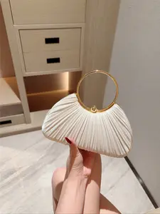 Women's Elegant Pleated Box-Shaped Party Clutch, Luxury Glitter Handbag, Charming Formal Dress Purse, Half Moon Purse, Perfect for Dates, Galas, Birthdays, Evenings, Elegant Fashion Handbag, Elegant Bags
