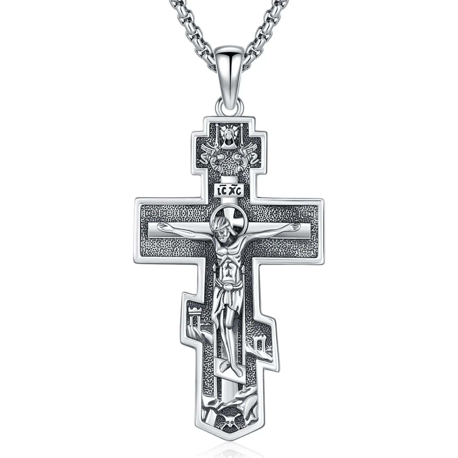 DRINSPER S925 Sterling Silver Orthodox Cross Pendant Necklace - Vintage Christian Jewelry, Anti-Tarnishing Plain Silver Necklaces & Pendants for Jewelry Lovers, Faith Enthusiasts, Anti-Tarnishing Silver Necklaces & Pendants