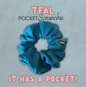 Teal Satin Pocket Scrunchie