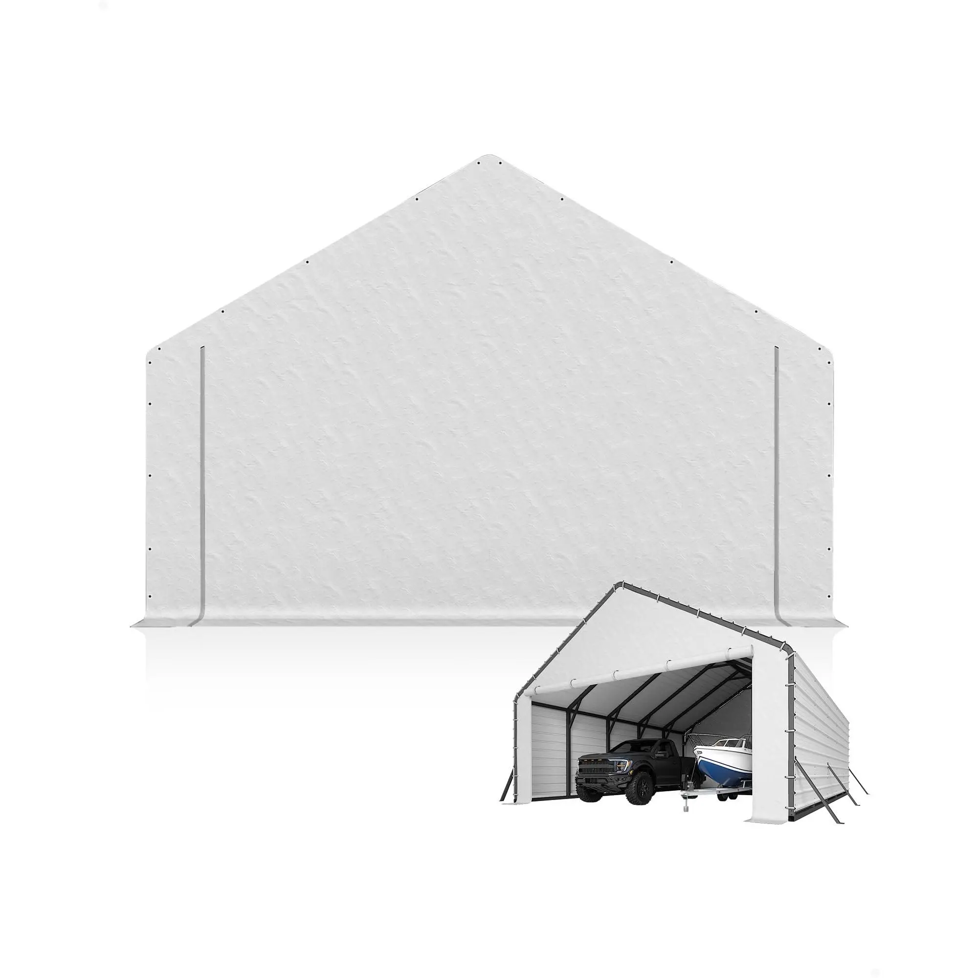 Garvee Waterproof 20ft Width 220g Tarp Door Panels for Metal Carports, 110° Top Angle Fit, Zipper Access, White/Gray, 20x20ft/20x25ft Sizes, Includes 2 Panels & 40 Ball Bungees for Secure Installation