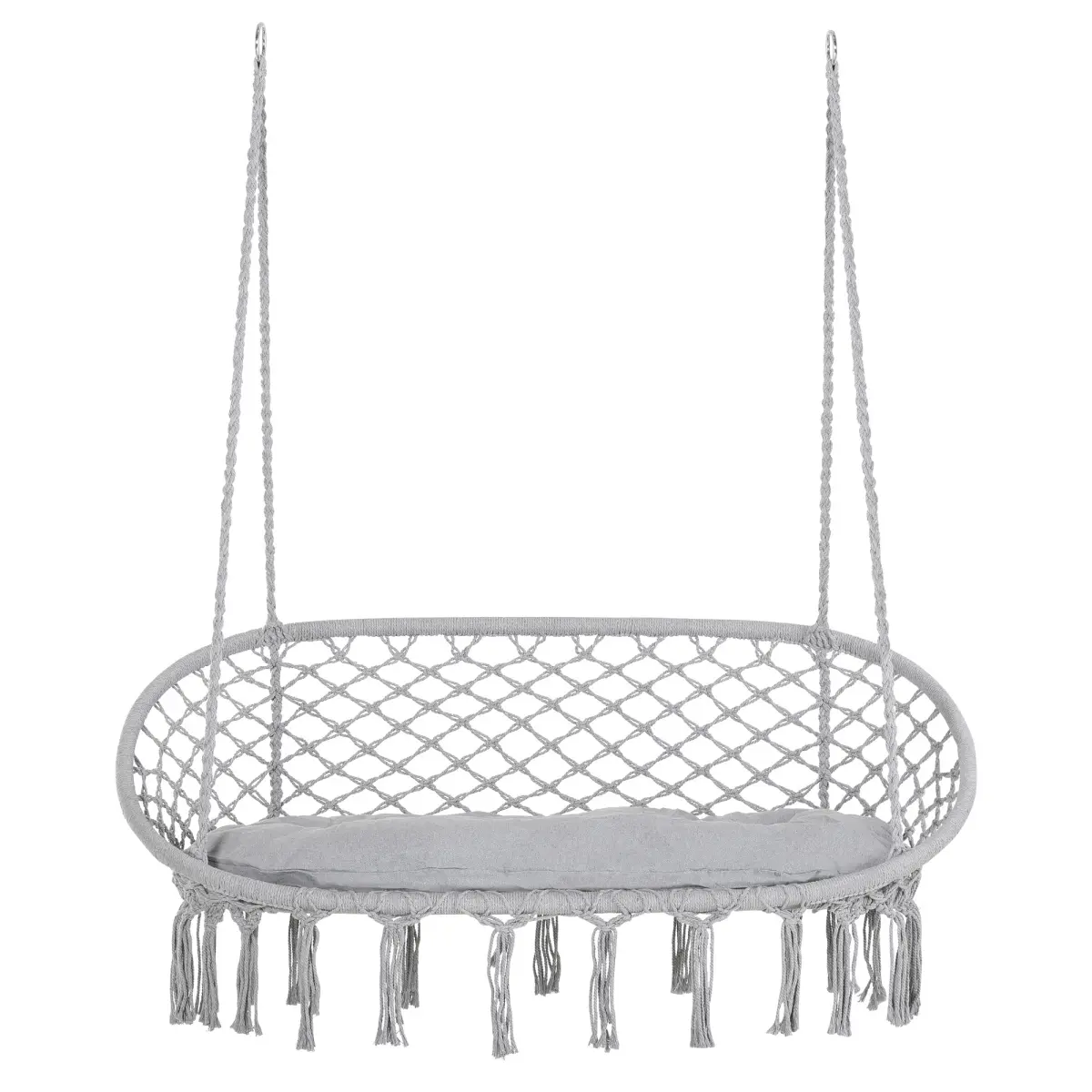 212 Main 84A-195V01 Outsunny Hanging Hammock Chair Cotton Rope Porch Swing with Metal Frame & Cushion, Large Macrame Seat for Patio & Garden, Light Gray
