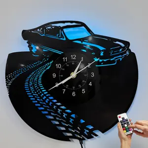 Drift Car Vinyl Record Wall Clock with LED Backlight, Electronic Movement, Casual Style, Decorative, Perfect for Car Lovers, Gift