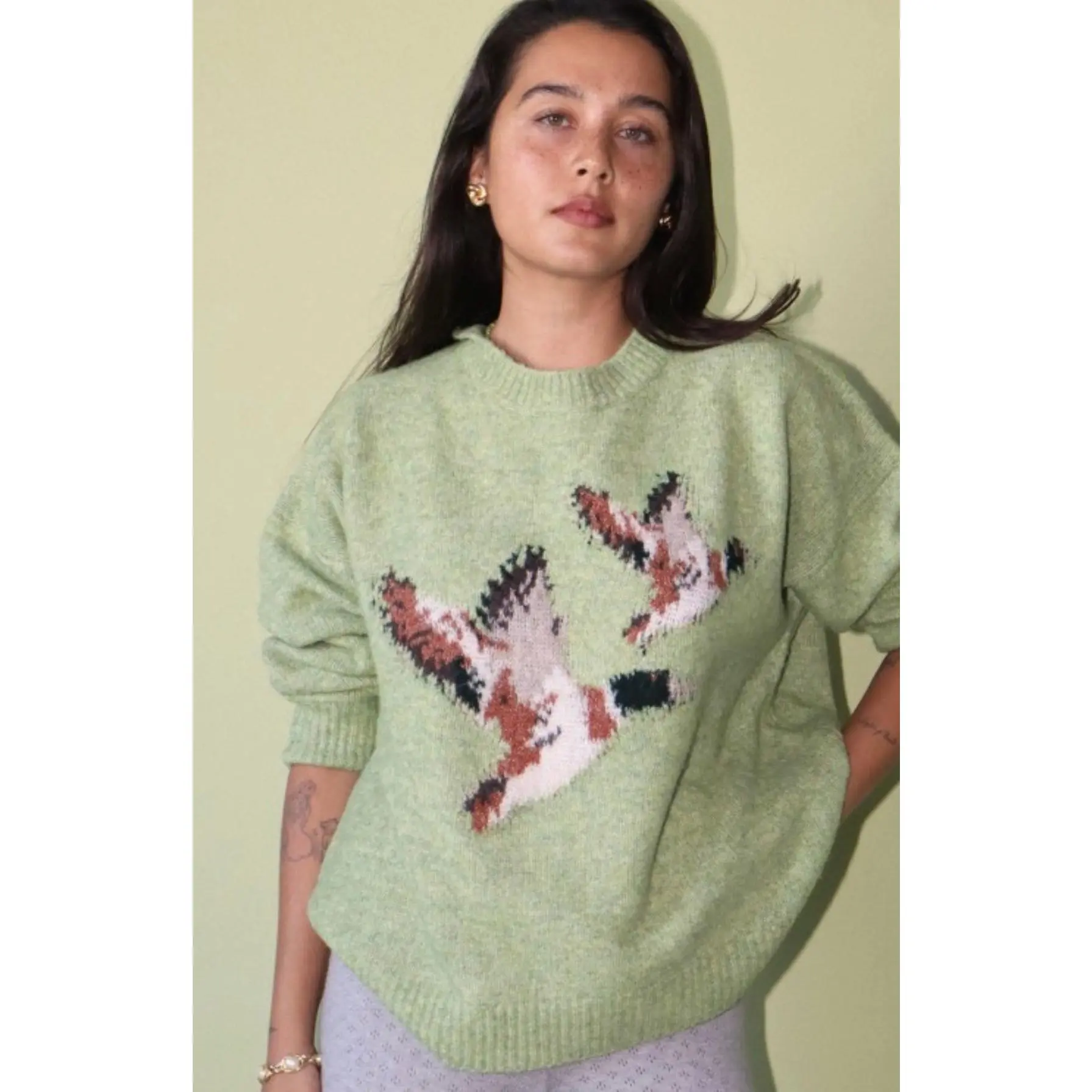 Flying Mallard Duck Knit Sweater Green