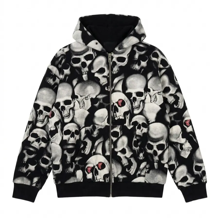Men's Casual RARE Y2K Famous Stars & Straps AOP Skull Unisex 3D-Printed Zip Up Hoodie