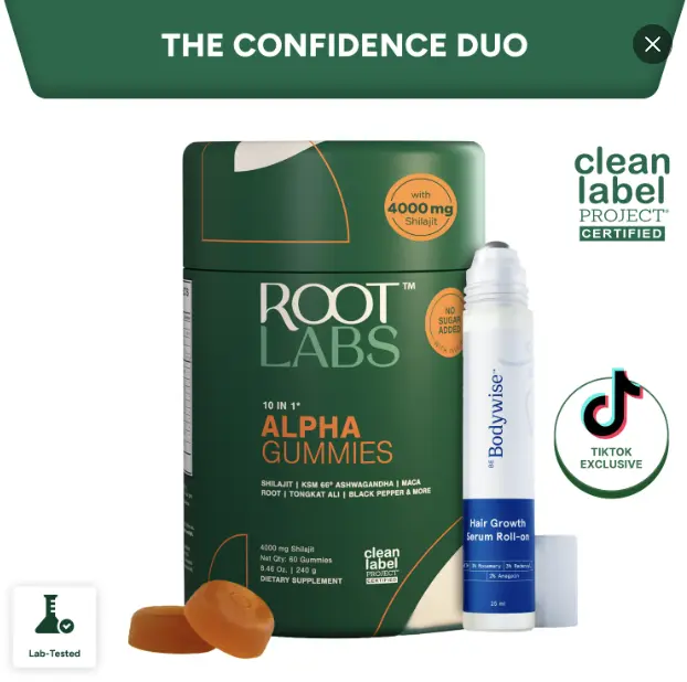The Confidence Duo | Hair Growth Roll-On + Alpha 10-in-1 Shilajit Gummies | New Year New Me Edition | Energy, Focus & Fuller-Looking Hair | Start 2026 Strong