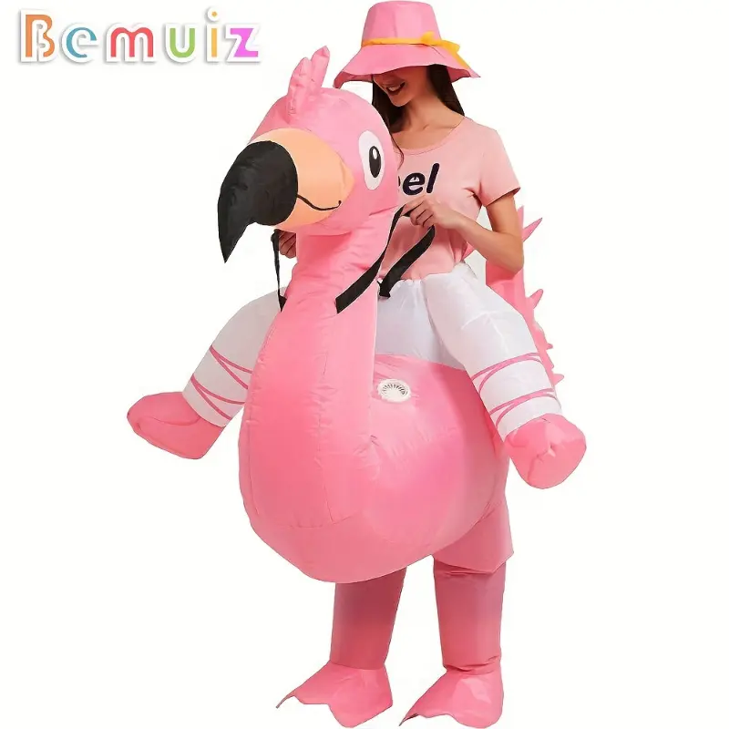 Pink Inflatable Flamingo Ride-On Costume - Durable, Adult-Sized, Perfect for Halloween & Summer Parties