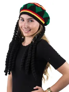 Jamaican Long Braided Wig Party Costume Accessory, Rasta Hat with Braids Wig Cap, Perfect for Festivals & Events