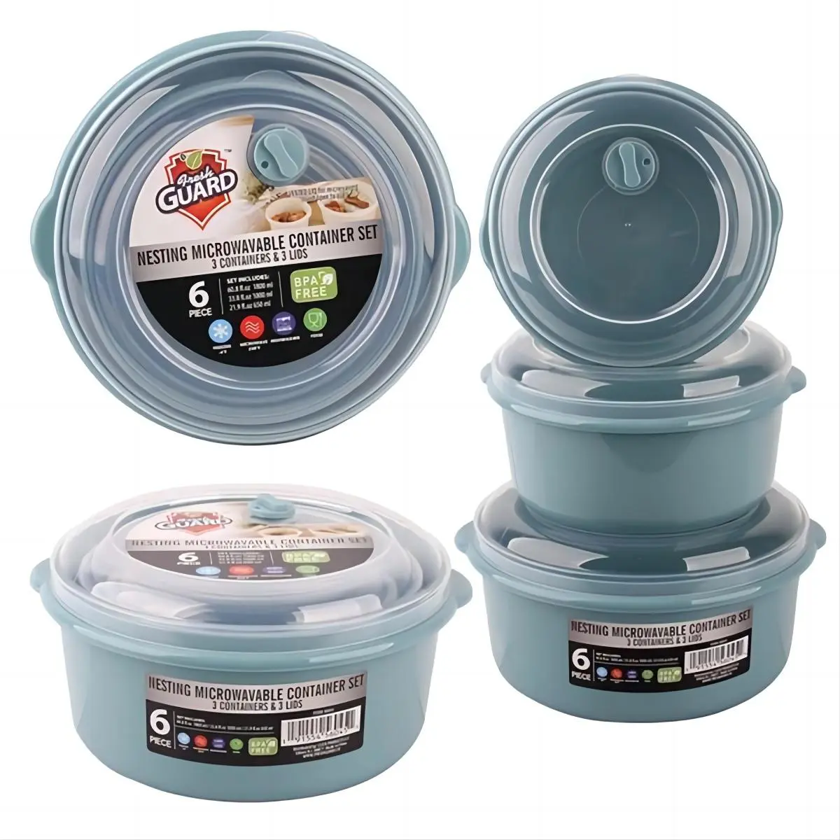 Fresh Guard 6-Pack 3-Pack Food Leakproof Storage Containers with Vent Storage Solution (3 Containers and 3 Lids), Storage Containers for Kitchen Storage and Organization. Reusable container with BPA-free leak-proof utensils