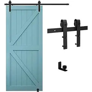 6FT/72 Barn Door Kit with Barn Door Guide fit 30" Single Wooden Door,and Quietly Easy to Install- Black