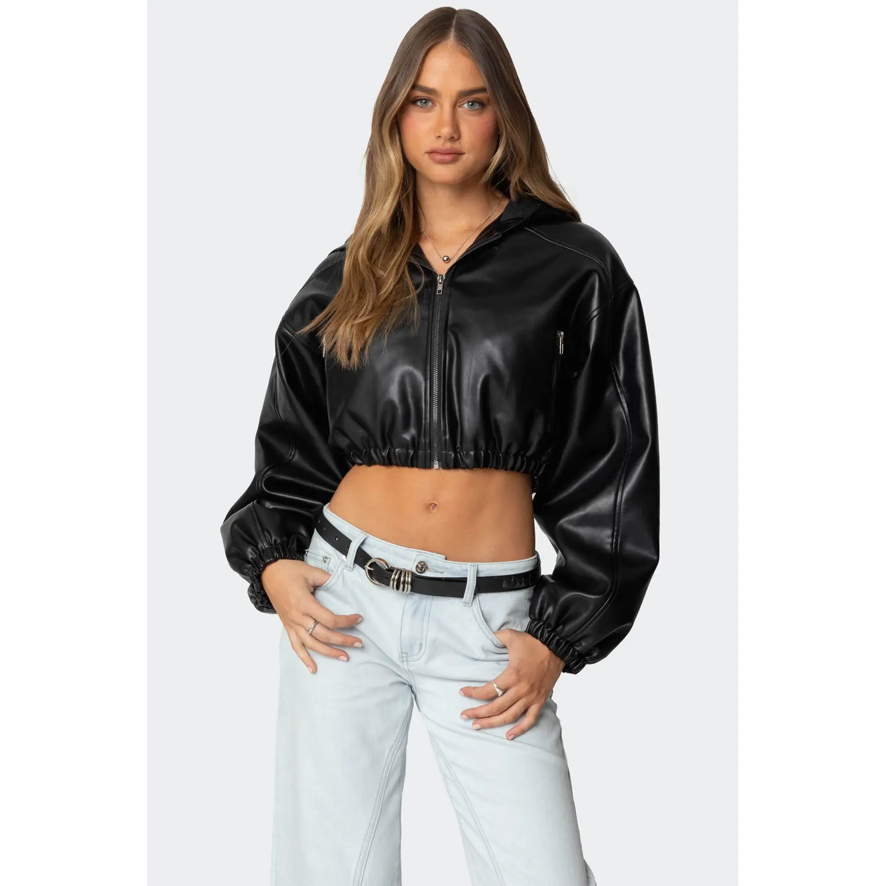 khy cropped leather jacket - TikTok Shop