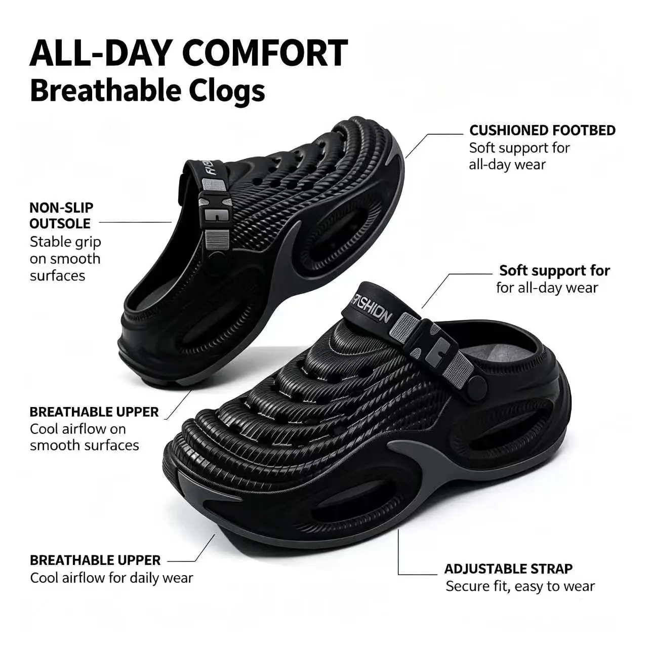 Unisex Preppy Minimalist Cloud Slides, Waterproof EVA Platform with Air Cushion and Adjustable Heel Strap for Beach & Outdoor Walking, Walking Shoes, Slipper, Footwear, Rubber, Chic, Round Toe, Party, Sweet, Athletic