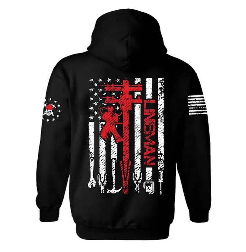 Patriotic Lineman Hoodie | American Flag, Lineman Tools