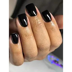 Use 24pcs Short Black Square Press On Nails With Classic French Style Full Cover Design To Enhance Your Look, Suitable For Parties, Dates And Daily Wear Nail Supplies