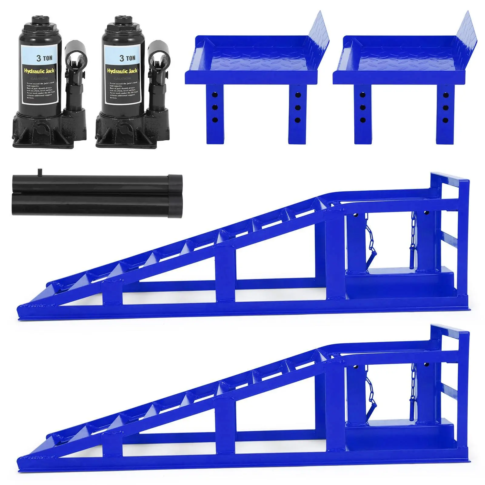 5 Ton Hydraulic Car Ramps, 2 Pack Heavy Duty Adjustable Lift Ramps with Safety Lock, Low Profile Steel Service Ramp, 11000 Lbs Capacity, 11.6"–16.2" Height for Car, Truck, SUV, Garage - Blue, High Capacity,summerwins