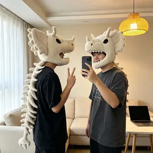 Halloween Dinosaur Skeleton Funny Headgear Costume, Plush Toy, Creative Fun Gift for Girlfriend, Kids, Family, Friends, Birthday Present