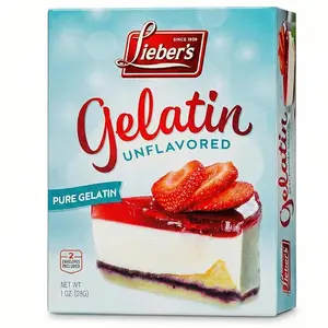 Lieber's Unflavored Gelatin Powder - Kosher, Gluten Free, 1 Oz Box, 2 Packets, Ideal for Desserts, Jellies, Cheesecake & Baking, Easy to Dissolve Dessert