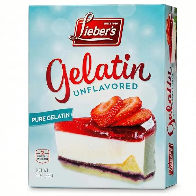 Lieber's Unflavored Gelatin Powder - Kosher, Gluten Free, 1 Oz Box, 2 Packets, Ideal for Desserts, Jellies, Cheesecake & Baking, Easy to Dissolve Dessert